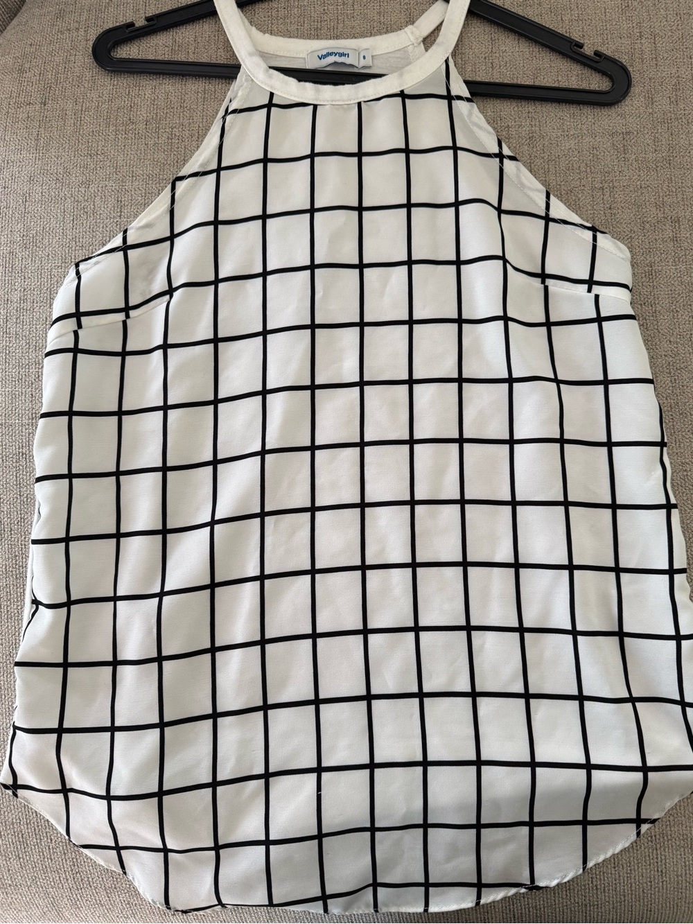 Teens White Grid Print Halter Tank Top